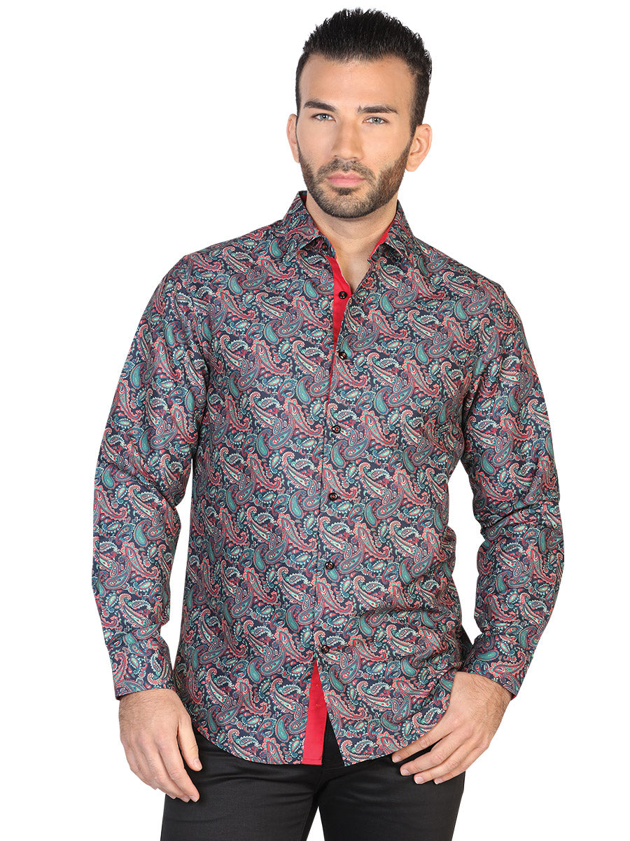 Camisa Casual Manga Larga Estampada Cachemir Verde para Hombre 'El Señor de los Cielos' - ID: 43058 Camisas Estampadas El Señor de los Cielos Green