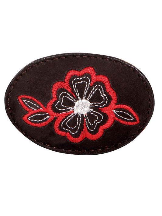 Hebilla para Cinto Vaquero de Mujer, Ovalada con Bordado Floral de Piel Nobuck 'El General' - ID: 43198 Belt Buckle El General Cafe