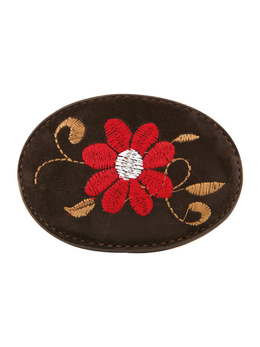Hebilla para Cinto Vaquero de Mujer, Ovalada con Bordado Floral de Piel Nobuck 'El General' - ID: 43235 Belt Buckle El General Cafe