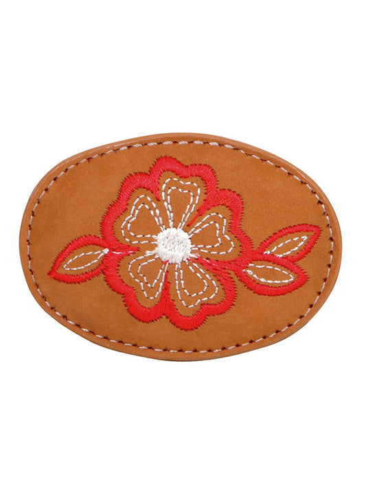 Hebilla para Cinto Vaquero de Mujer, Ovalada con Bordado Floral de Piel Nobuck 'El General' - ID: 43236 Belt Buckle El General Durazno