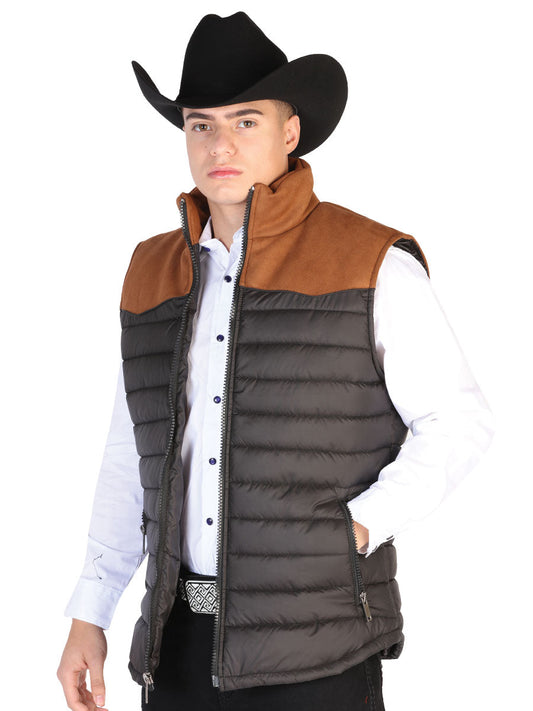 Chaleco Vaquero Acolchado Ultraligero Calidad Suprema AAA Negro/Tan para Hombre 'El General' - ID: 43315 Chalecos Vaqueros El General Black/Tan