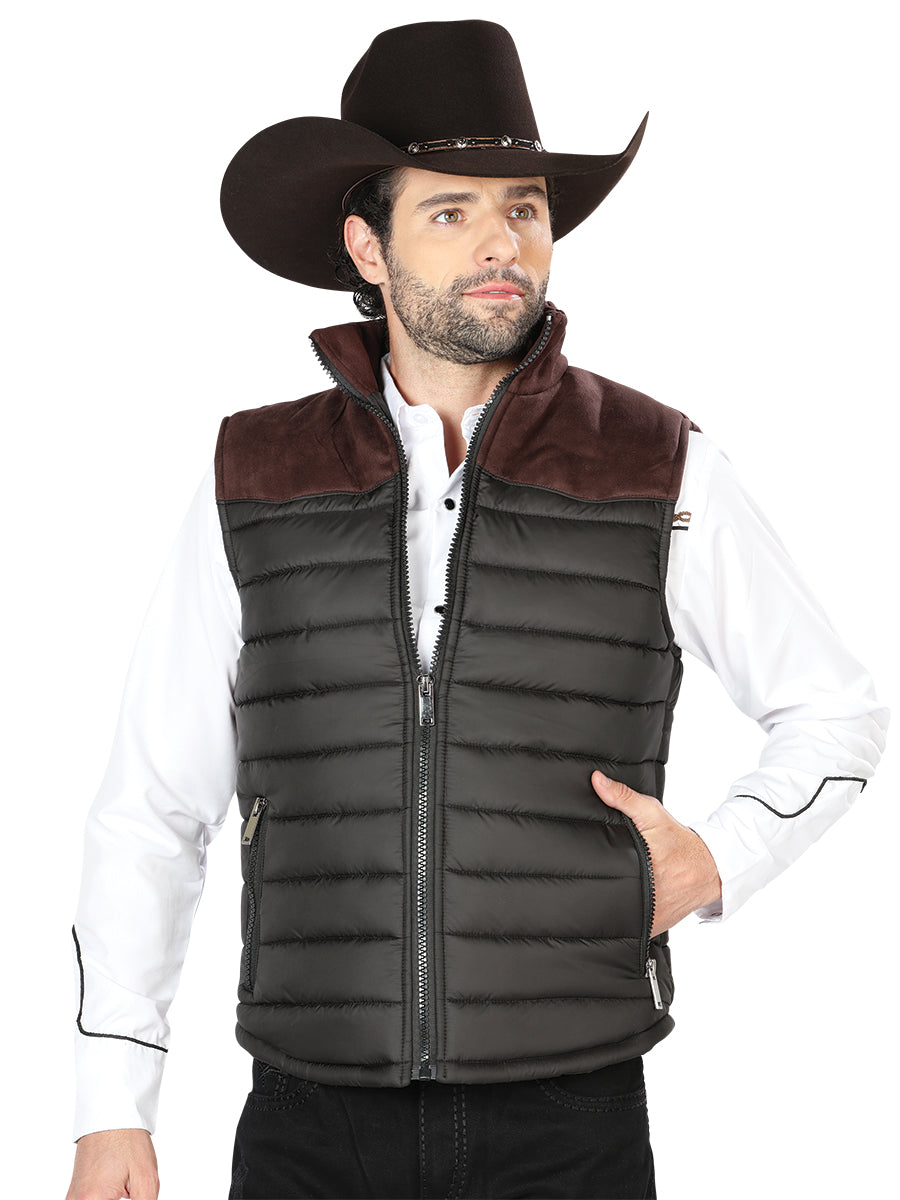 Chaleco Vaquero Acolchado Ultraligero Calidad Suprema AAA Negro/Cafe para Hombre 'El General' - ID: 43316 Chalecos Vaqueros El General Black/Brown