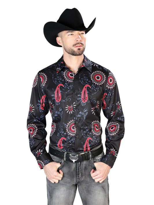 Camisa Vaquera Manga Larga Estampada Negro para Hombre 'El Señor de los Cielos' - ID: 43673 Western Shirt El Señor de los Cielos Black