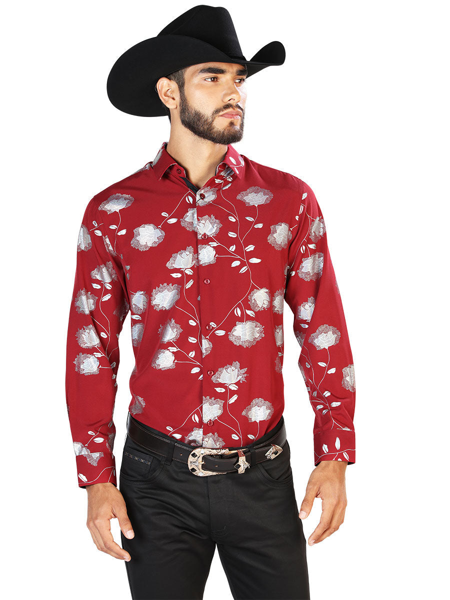 Camisa Vaquera Manga Larga Estampada Floral Rojo para Hombre 'El Señor de los Cielos' - ID: 43778 Camisas Florales El Señor de los Cielos Red