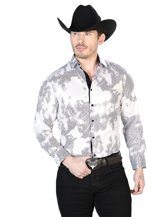 Camisa Vaquera Manga Larga Estampada Beige para Hombre 'El Señor de los Cielos' - ID: 43783 Western Shirt El Señor de los Cielos Beige