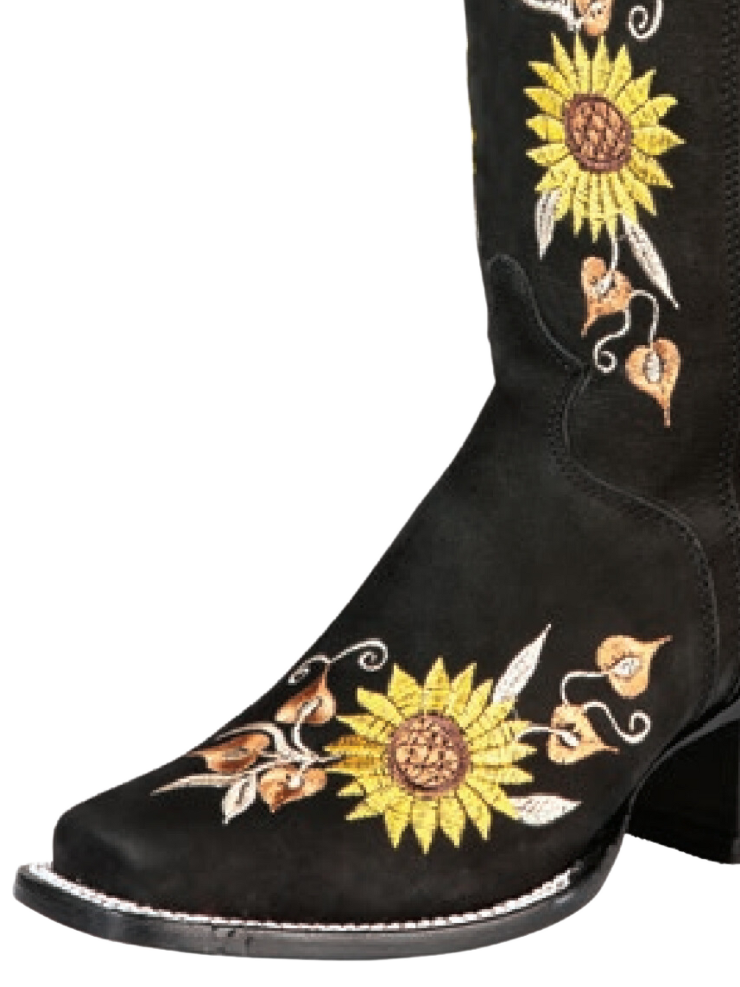 Botas Vaqueras Altas con Tubo Bordado de Girasoles de Piel Nobuck para Mujer 'El General' - ID: 43914 Botas Altas Piel Nobuck El General 