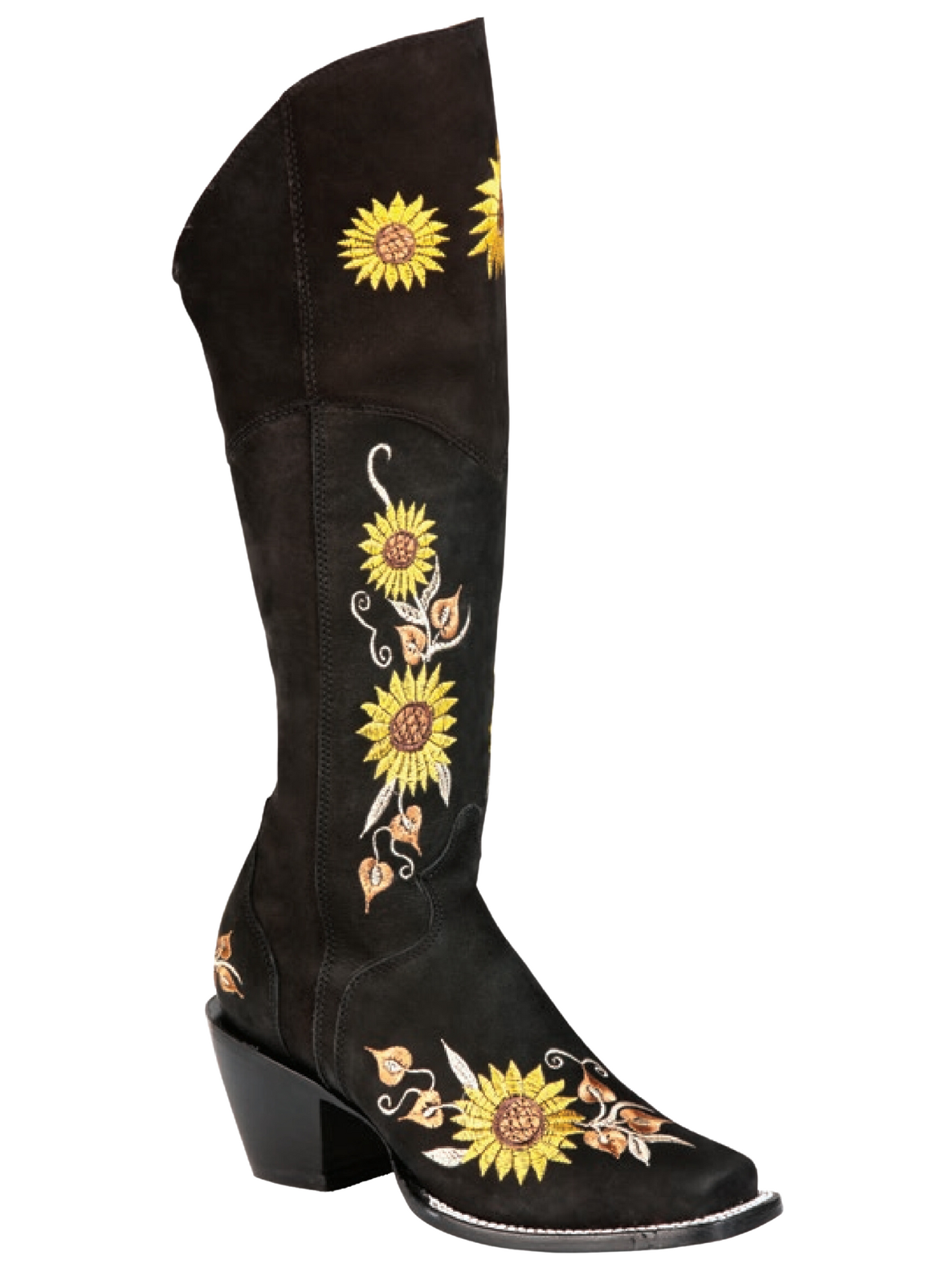 Botas Vaqueras Altas con Tubo Bordado de Girasoles de Piel Nobuck para Mujer 'El General' - ID: 43914 Botas Altas Piel Nobuck El General 