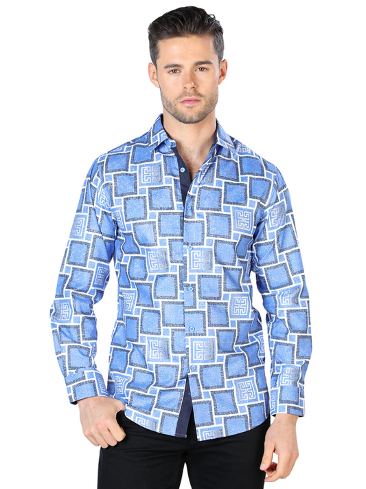 Camisa Casual Manga Larga Estampada Azul para Hombre 'El Señor de los Cielos' - ID: 44004 Camisas Estampadas El Señor de los Cielos Blue