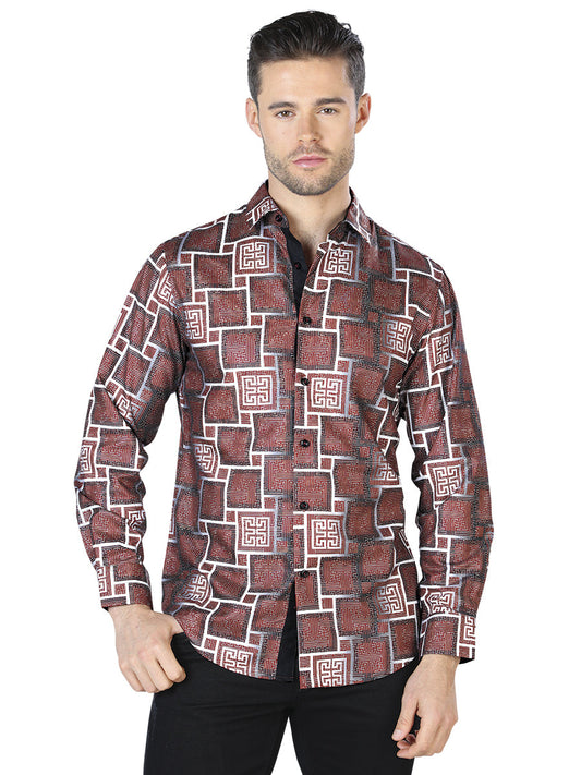 Camisa Casual Manga Larga Estampada Cafe para Hombre 'El Señor de los Cielos' - ID: 44006 Camisas Estampadas El Señor de los Cielos Brown