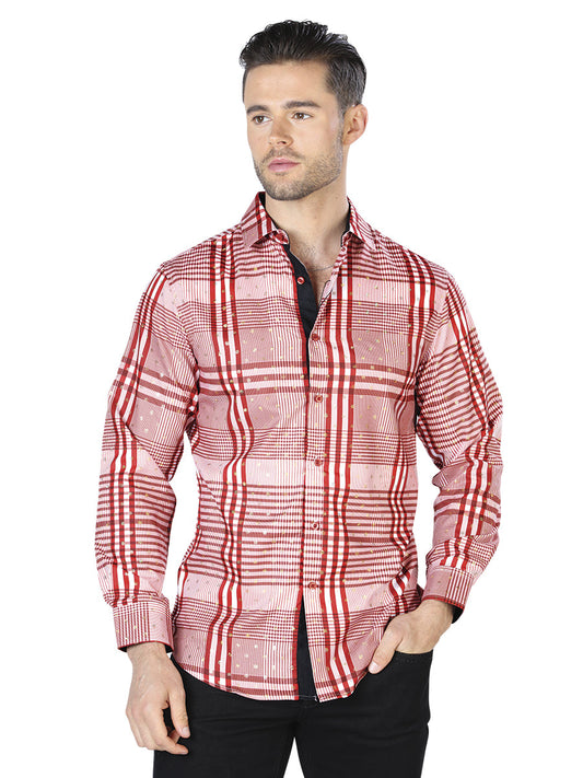 Camisa Casual Manga Larga Estampada Rojo/Blanco para Hombre 'El Señor de los Cielos' - ID: 44015 Camisas Estampadas El Señor de los Cielos Red/White