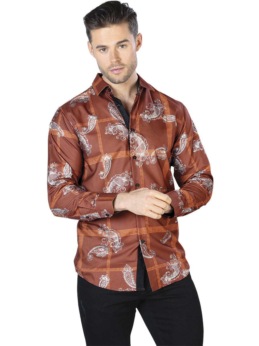 Camisa Casual Manga Larga Estampada Negro/Plata para Hombre 'El Señor de los Cielos' - ID: 44025 Camisas Estampadas El Señor de los Cielos Black/Silver