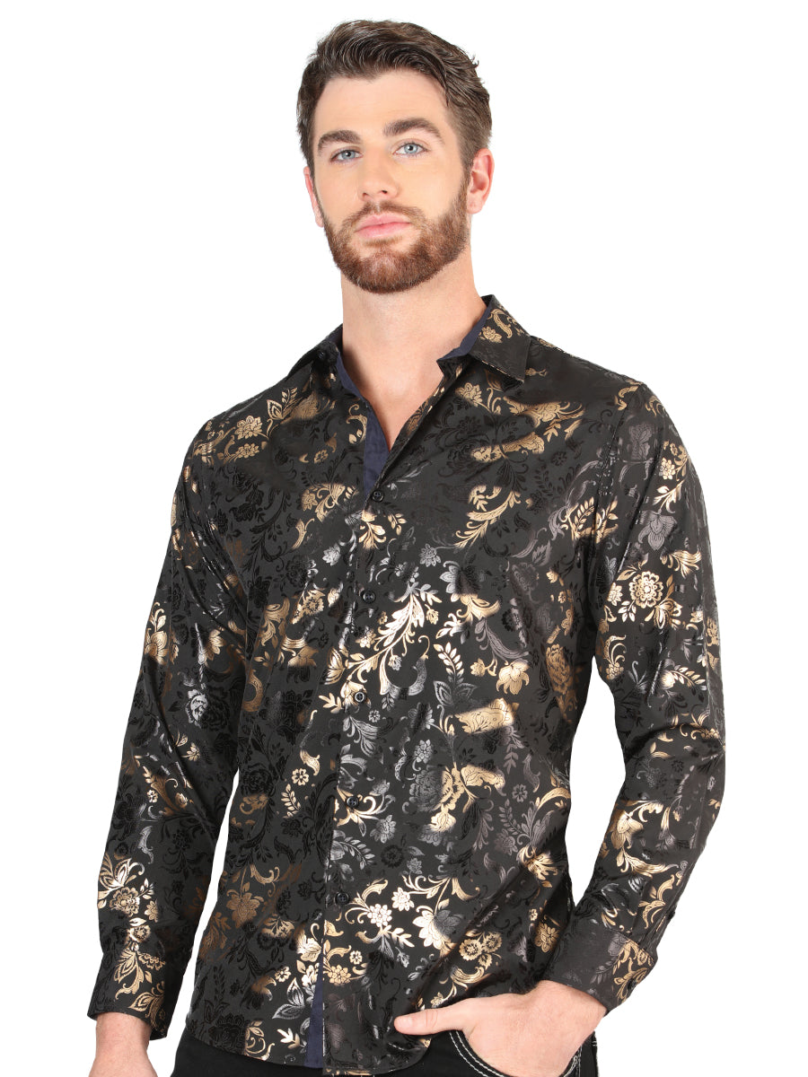 Camisa Casual Manga Larga Estampada Negro para Hombre 'El Señor de los Cielos' - ID: 44030 Camisas Estampadas El Señor de los Cielos Black