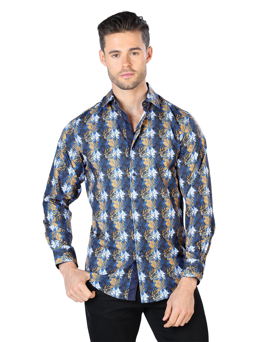 Camisa Casual Manga Larga Estampada Azul para Hombre 'El Señor de los Cielos' - ID: 44046 Camisas Estampadas El Señor de los Cielos Blue