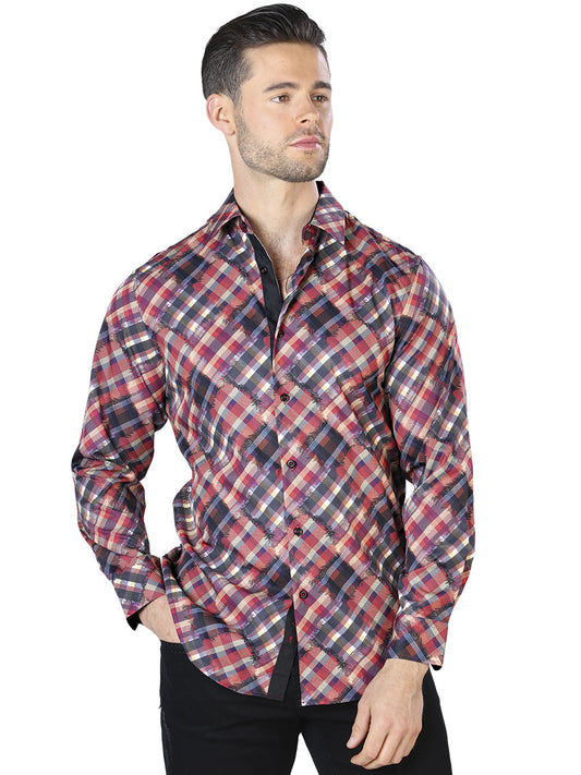 Camisa Casual Manga Larga Estampada Rojo para Hombre 'El Señor de los Cielos' - ID: 44047 Camisas Estampadas El Señor de los Cielos Red