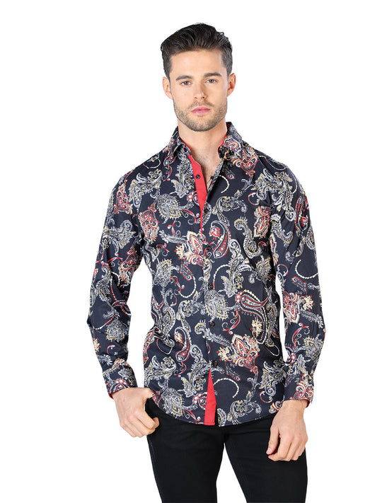 Camisa Casual Manga Larga Estampada Negro para Hombre 'El Señor de los Cielos' - ID: 44049 Camisas Estampadas El Señor de los Cielos Black