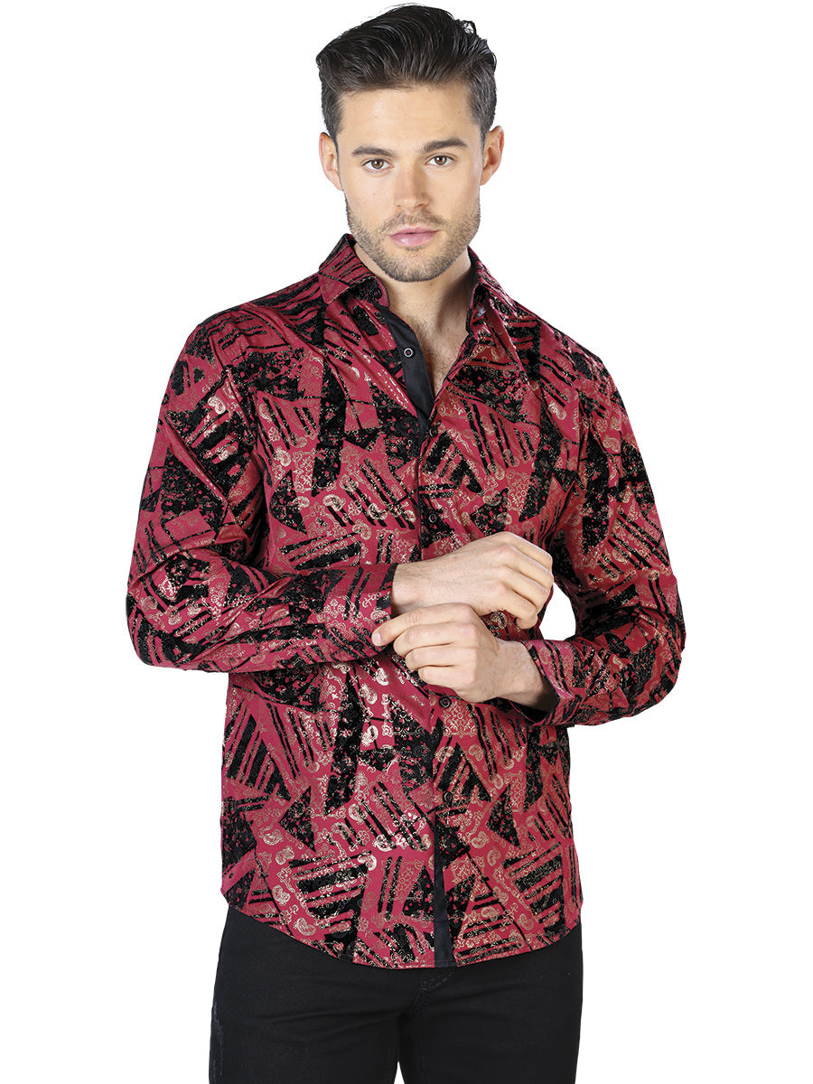 Camisa Casual Manga Larga Estampada Rojo/Negro para Hombre 'El Señor de los Cielos' - ID: 44052 Camisas Estampadas El Señor de los Cielos Red/Black