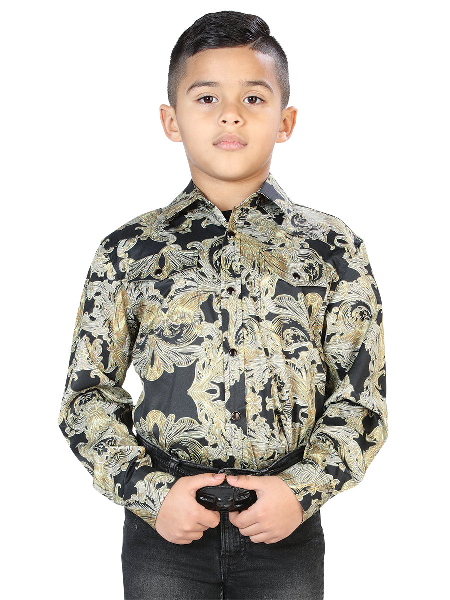 Camisa Vaquera Manga Larga Estampada Negro para Niños 'El Señor de los Cielos' - ID: 44073 Camisas Estampadas El Señor de los Cielos Black