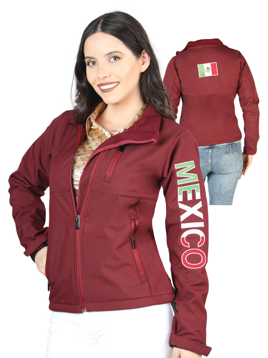 Chamarra Casual Bandera de Mexico Burgandy para Mujer 'El Señor de los Cielos' - ID: 44132 Chamarras Casuales El Señor de los Cielos 