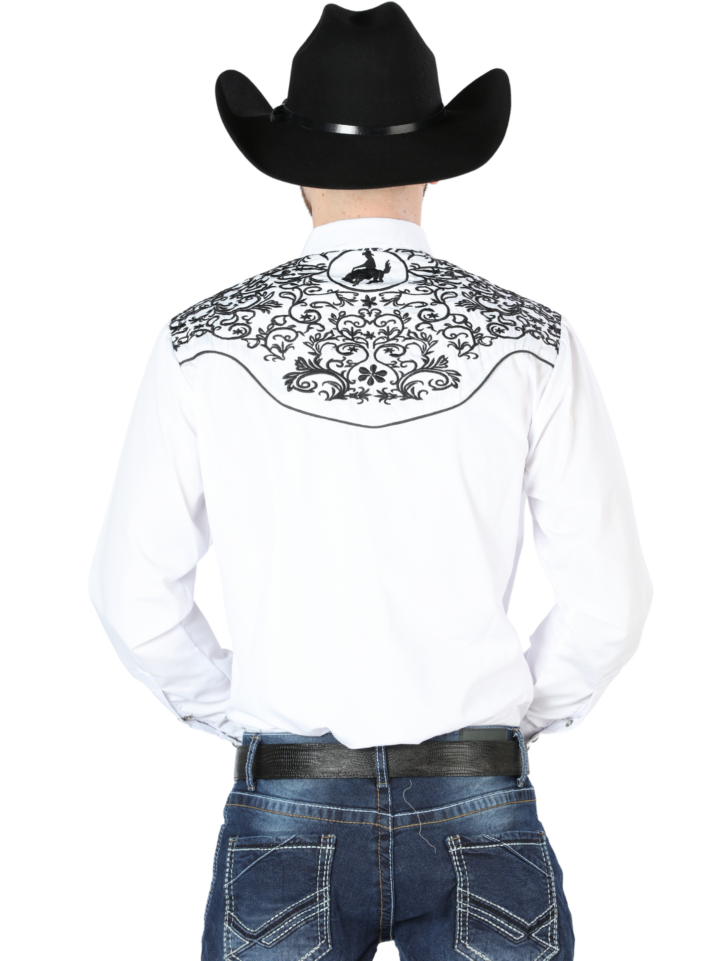 Camisa Vaquera Bordada Manga Larga Blanco para Hombre 'El Señor de los Cielos' - ID: 44188 Camisas Bordadas El Señor de los Cielos 