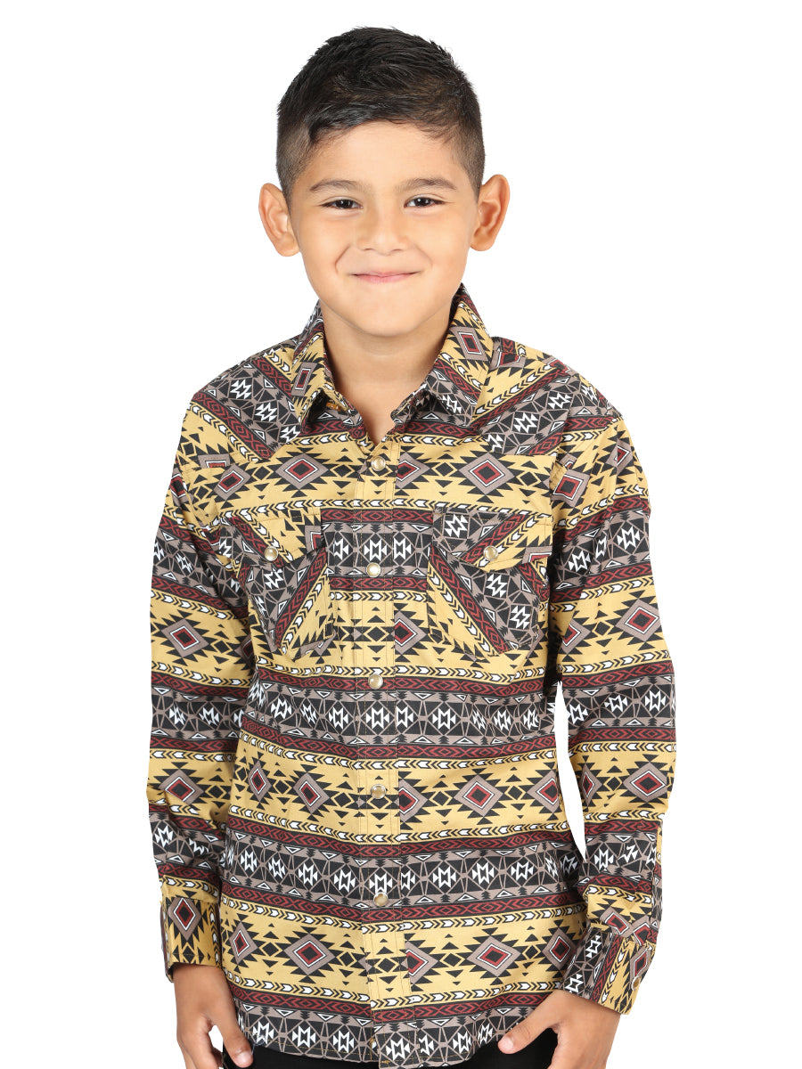 Camisa Vaquera Manga Larga de Broches Estampada Amarillo para Niños 'El Señor de los Cielos' - ID: 44412 Camisas Estampadas El Señor de los Cielos Yellow