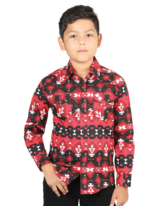 Camisa Vaquera Manga Larga de Broches Estampada Rojo para Niños 'El Señor de los Cielos' - ID: 44414 Camisas Estampadas El Señor de los Cielos Red