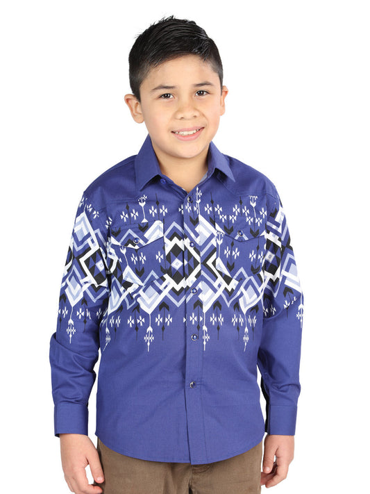 Camisa Vaquera Manga Larga Estampada Azul para Niños 'El Señor de los Cielos' - ID: 44464 Camisas Estampadas El Señor de los Cielos Blue