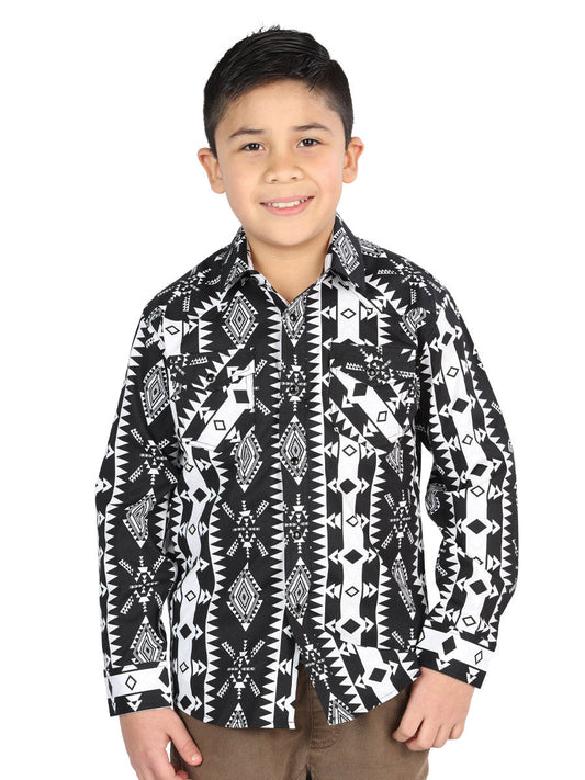 Camisa Vaquera Manga Larga Estampada Negro para Niños 'El Señor de los Cielos' - ID: 44507 Camisas Estampadas El Señor de los Cielos Black