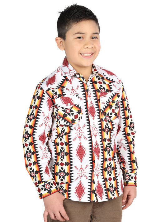 Camisa Vaquera Manga Larga Estampada Blanco para Niños 'El Señor de los Cielos' - ID: 44508 Camisas Estampadas El Señor de los Cielos White