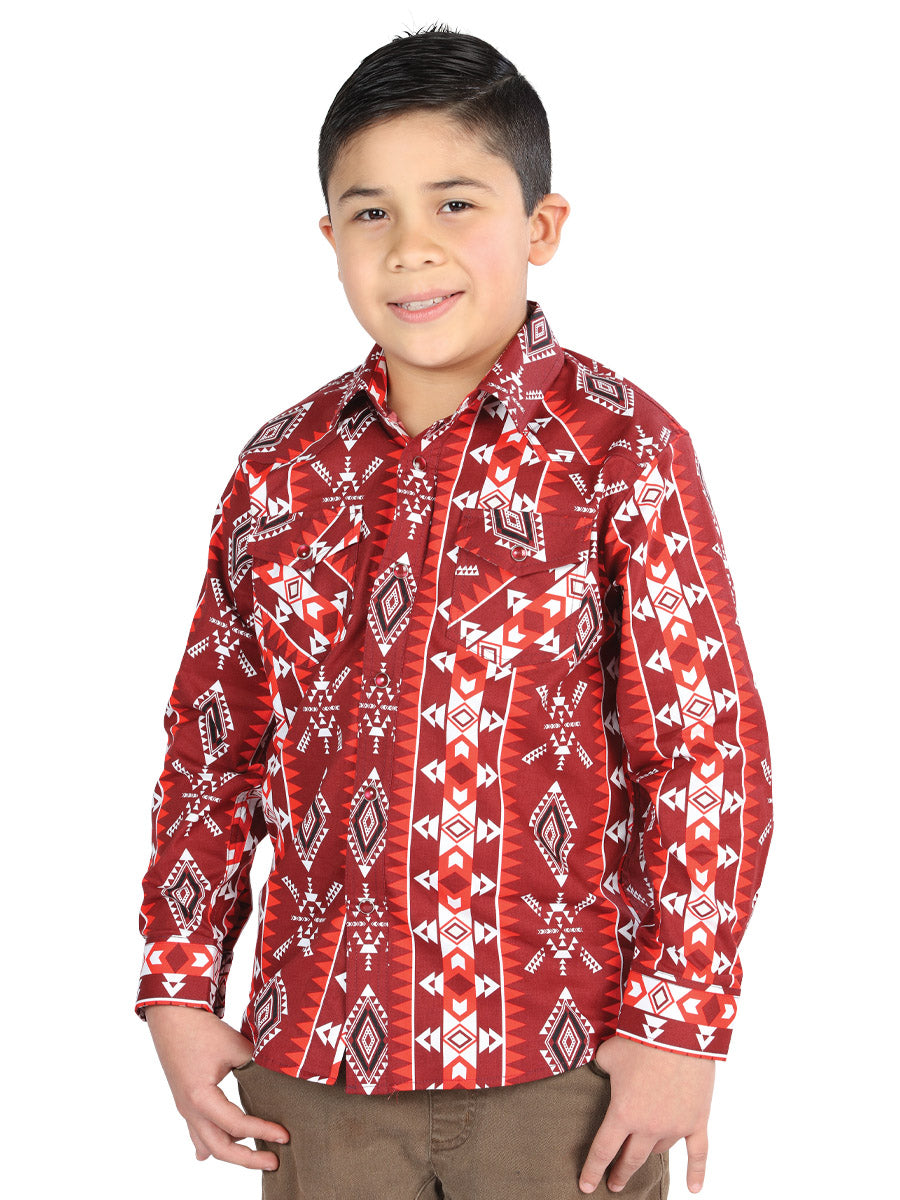 Camisa Vaquera Manga Larga Estampada Rojo para Niños 'El Señor de los Cielos' - ID: 44510 Camisas Estampadas El Señor de los Cielos Red