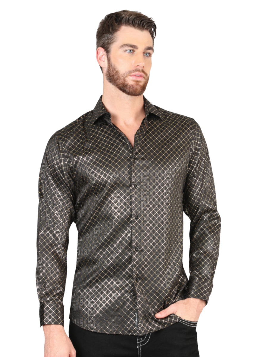 Camisa Casual Manga Larga Estampada Negro para Hombre 'El Señor de los Cielos' - ID: 44550 Camisas Estampadas El Señor de los Cielos Black