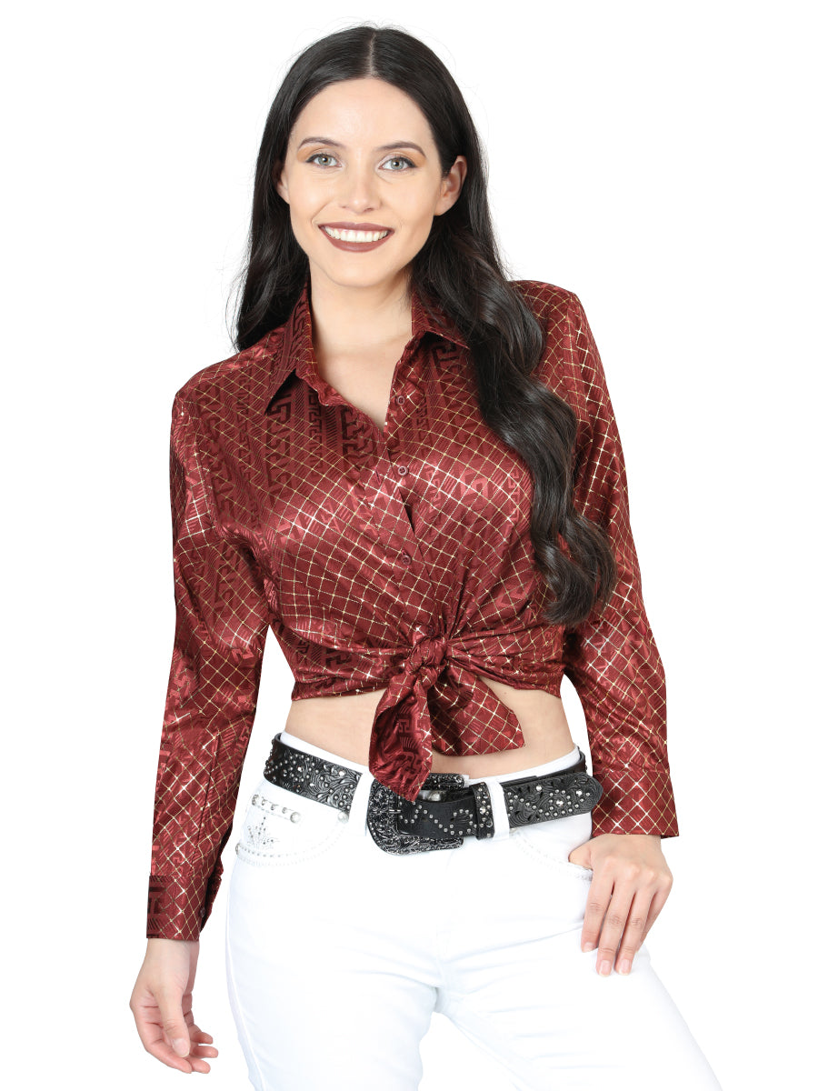 Blusa Casual Manga Larga Estampada Burgandy para Mujer 'El Señor de los Cielos' - ID: 44561 Casual Blouse El Señor de los Cielos Burgandy