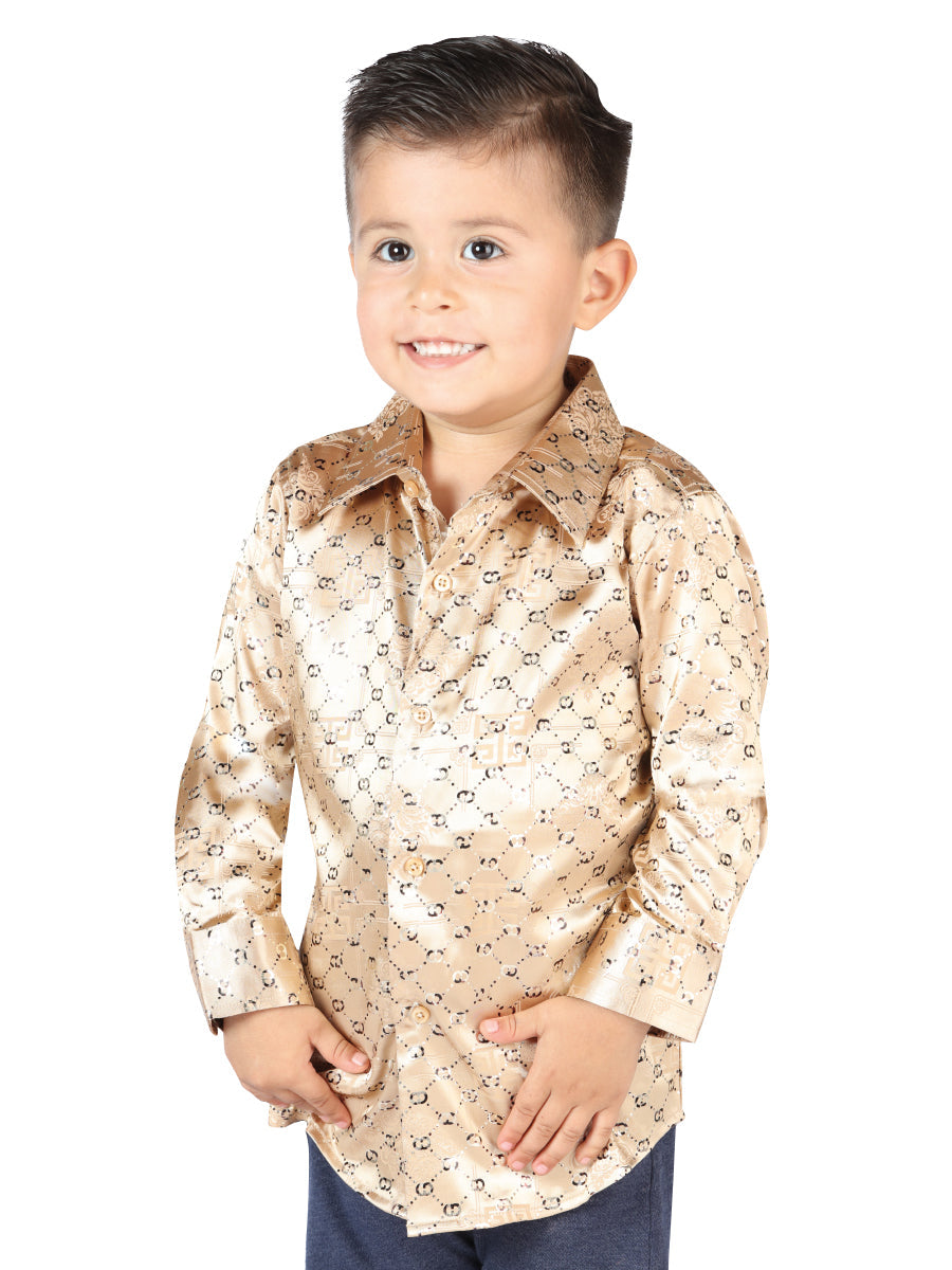 Camisa Casual Manga Larga Estampada Beige para Niños 'El Señor de los Cielos' - ID: 44565 Camisas Estampadas El Señor de los Cielos Beige