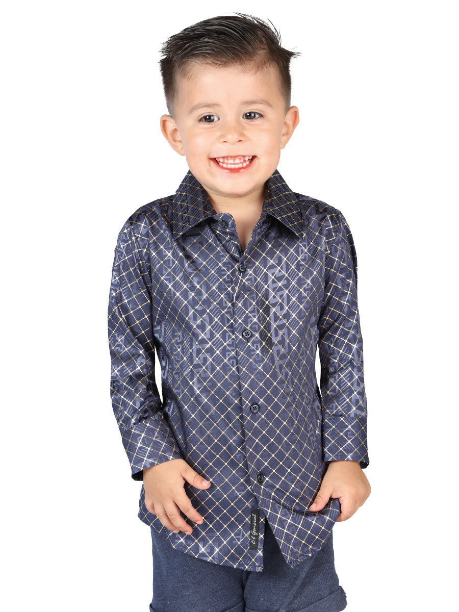 Camisa Casual Manga Larga Estampada Azul Marino para Niños 'El Señor de los Cielos' - ID: 44569 Camisas Estampadas El Señor de los Cielos Navy Blue