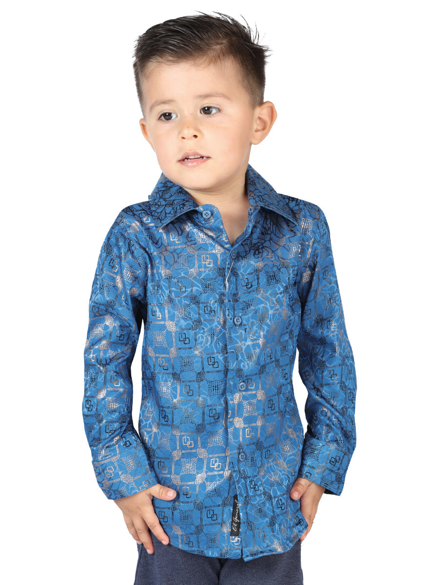 Camisa Casual Manga Larga Estampada Verde Azulado para Niños 'El Señor de los Cielos' - ID: 44581 Camisas Estampadas El Señor de los Cielos Teal