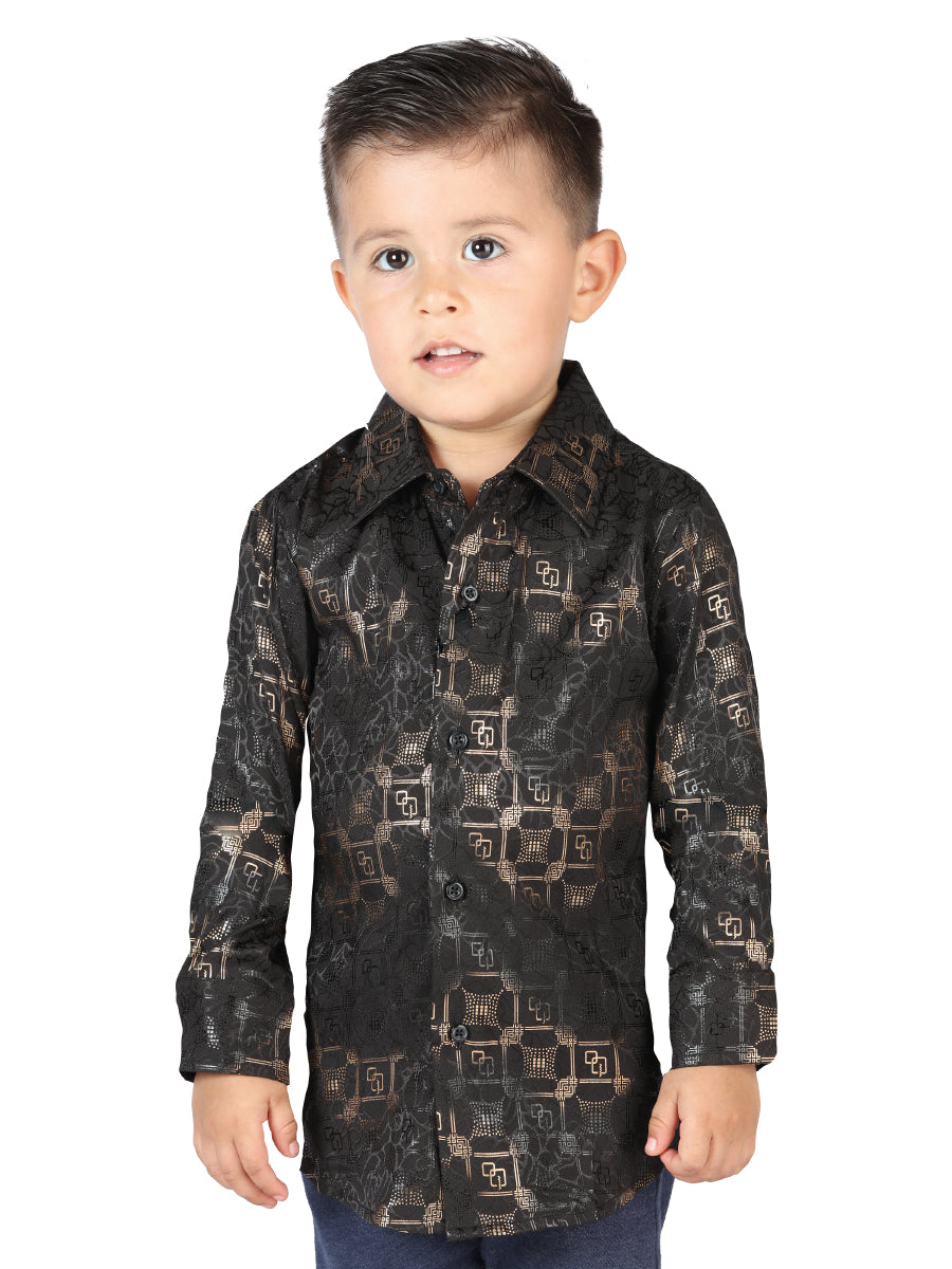 Camisa Casual Manga Larga Estampada Negro para Niños 'El Señor de los Cielos' - ID: 44582 Camisas Estampadas El Señor de los Cielos Black