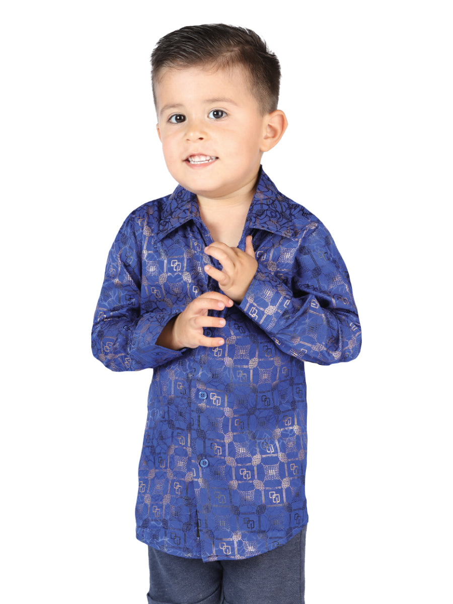 Camisa Casual Manga Larga Estampada Azul Rey para Niños 'El Señor de los Cielos' - ID: 44583 Camisas Estampadas El Señor de los Cielos Royal Blue