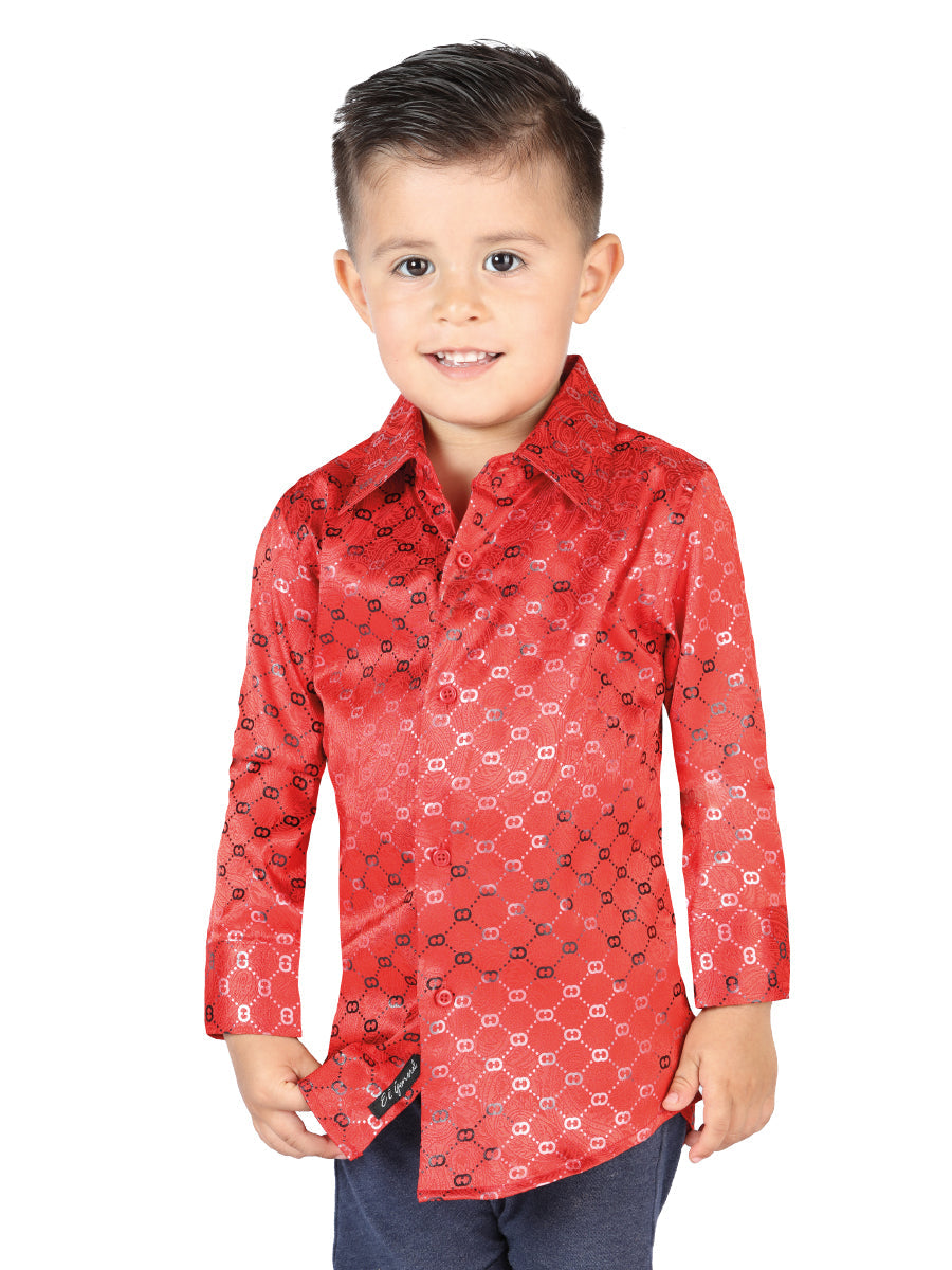 Camisa Casual Manga Larga Estampada Rojo para Niños 'El Señor de los Cielos' - ID: 44585 Camisas Estampadas El Señor de los Cielos Red