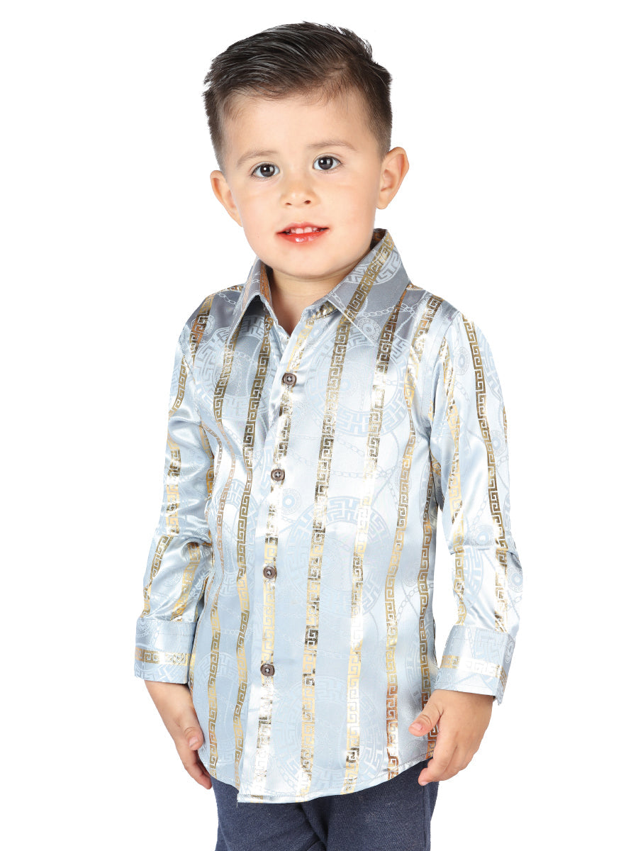 Camisa Casual Manga Larga Estampada Gris para Niños 'El Señor de los Cielos' - ID: 44586 Camisas Estampadas El Señor de los Cielos Gray