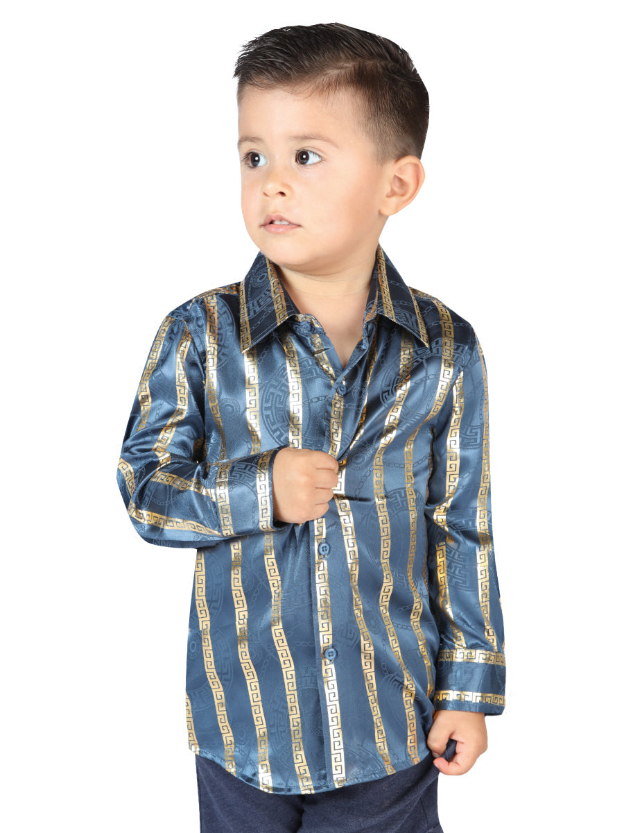 Camisa Casual Manga Larga Estampada Verde Azulado para Niños 'El Señor de los Cielos' - ID: 44588 Camisas Estampadas El Señor de los Cielos Teal