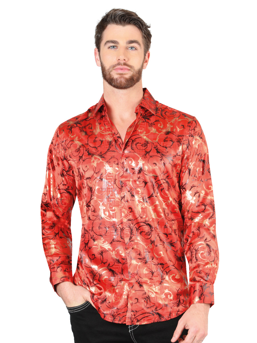 Camisa Casual Manga Larga Estampada Rojo para Hombre 'El Señor de los Cielos' - ID: 44592 Camisas Estampadas El Señor de los Cielos Red