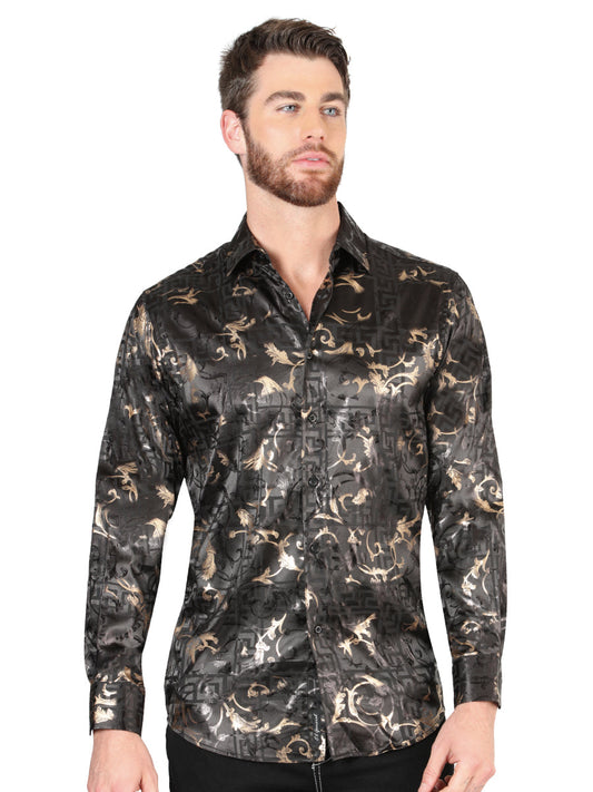 Camisa Casual Manga Larga Estampada Negro para Hombre 'El Señor de los Cielos' - ID: 44593 Camisas Estampadas El Señor de los Cielos Black