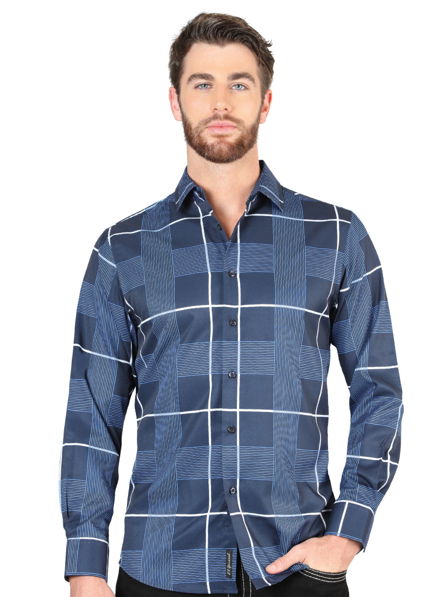 Camisa Casual Manga Larga Estampada Cuadros Azul para Hombre 'El Señor de los Cielos' - ID: 44600 Camisas de Cuadros El Señor de los Cielos Blue