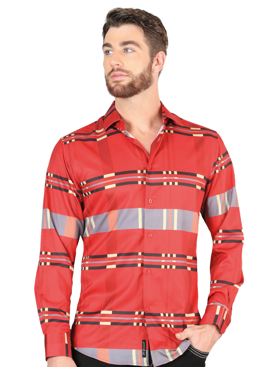 Camisa Casual Manga Larga Estampada Cuadros Rojo para Hombre 'El Señor de los Cielos' - ID: 44601 Camisas de Cuadros El Señor de los Cielos Red