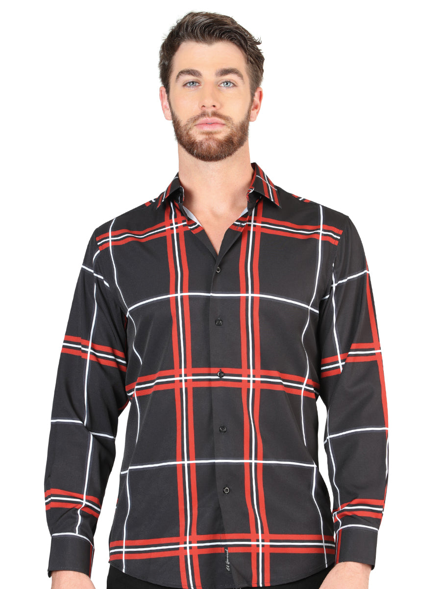 Camisa Casual Manga Larga Estampada Cuadros Negro para Hombre 'El Señor de los Cielos' - ID: 44605 Casual Shirt El Señor de los Cielos Black