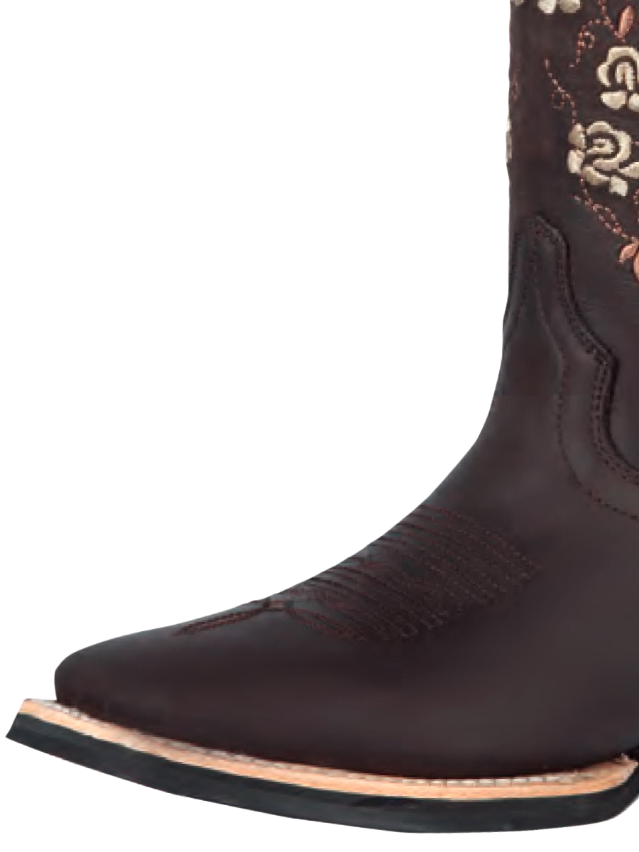 Botas Vaqueras Rodeo con Tubo Bordado de Flores de Piel Genuina para Mujer 'El General' - ID: 44635 Botas Rodeo Piel Genuina El General 