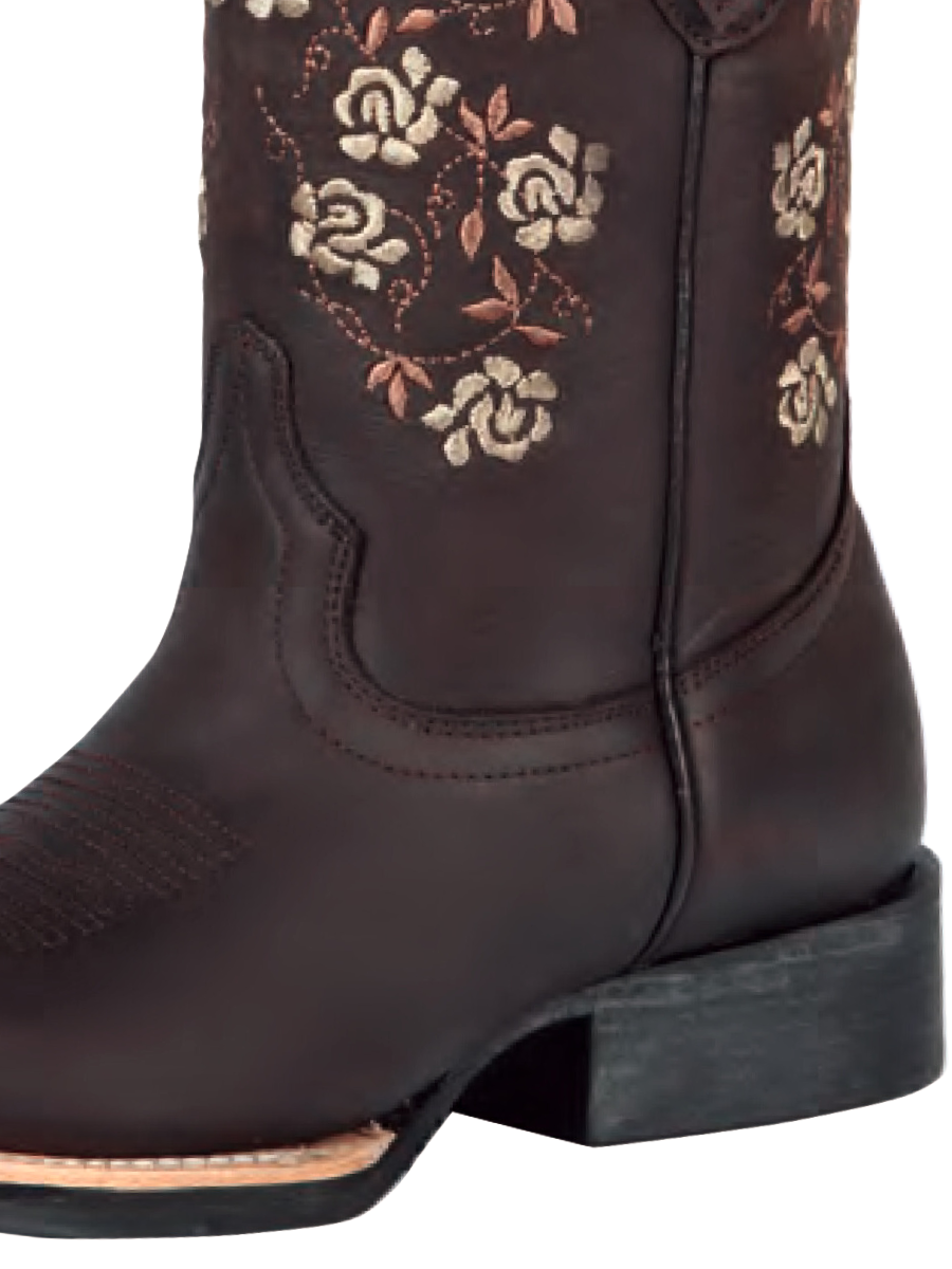 Botas Vaqueras Rodeo con Tubo Bordado de Flores de Piel Genuina para Mujer 'El General' - ID: 44635 Botas Rodeo Piel Genuina El General 