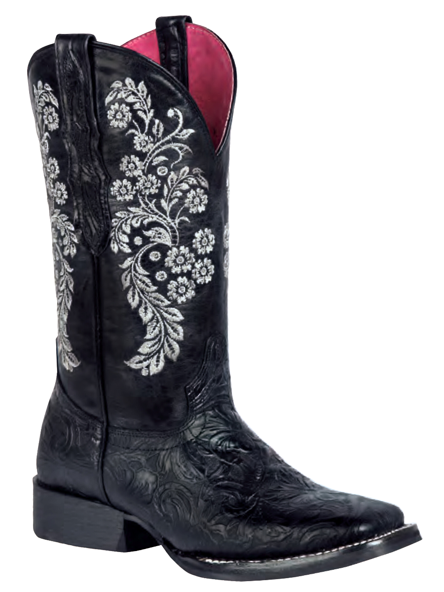 Botas Vaqueras Rodeo con Grabado Floral de Piel Genuina para Mujer 'El General' - ID: 44636 Botas Rodeo Piel Genuina El General 