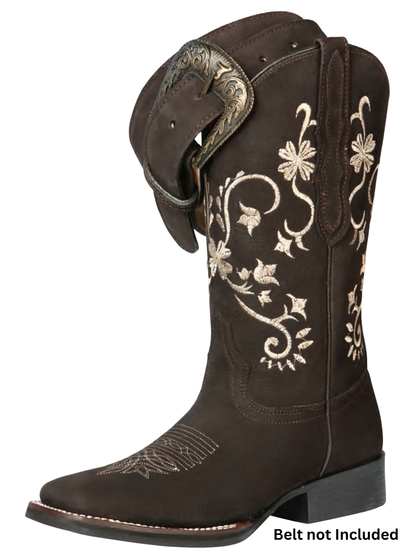 Botas Vaqueras Rodeo con Tubo Bordado de Flores de Piel Nobuck para Mujer 'El General' - ID: 44642 Botas Rodeo Piel Nobuck El General 