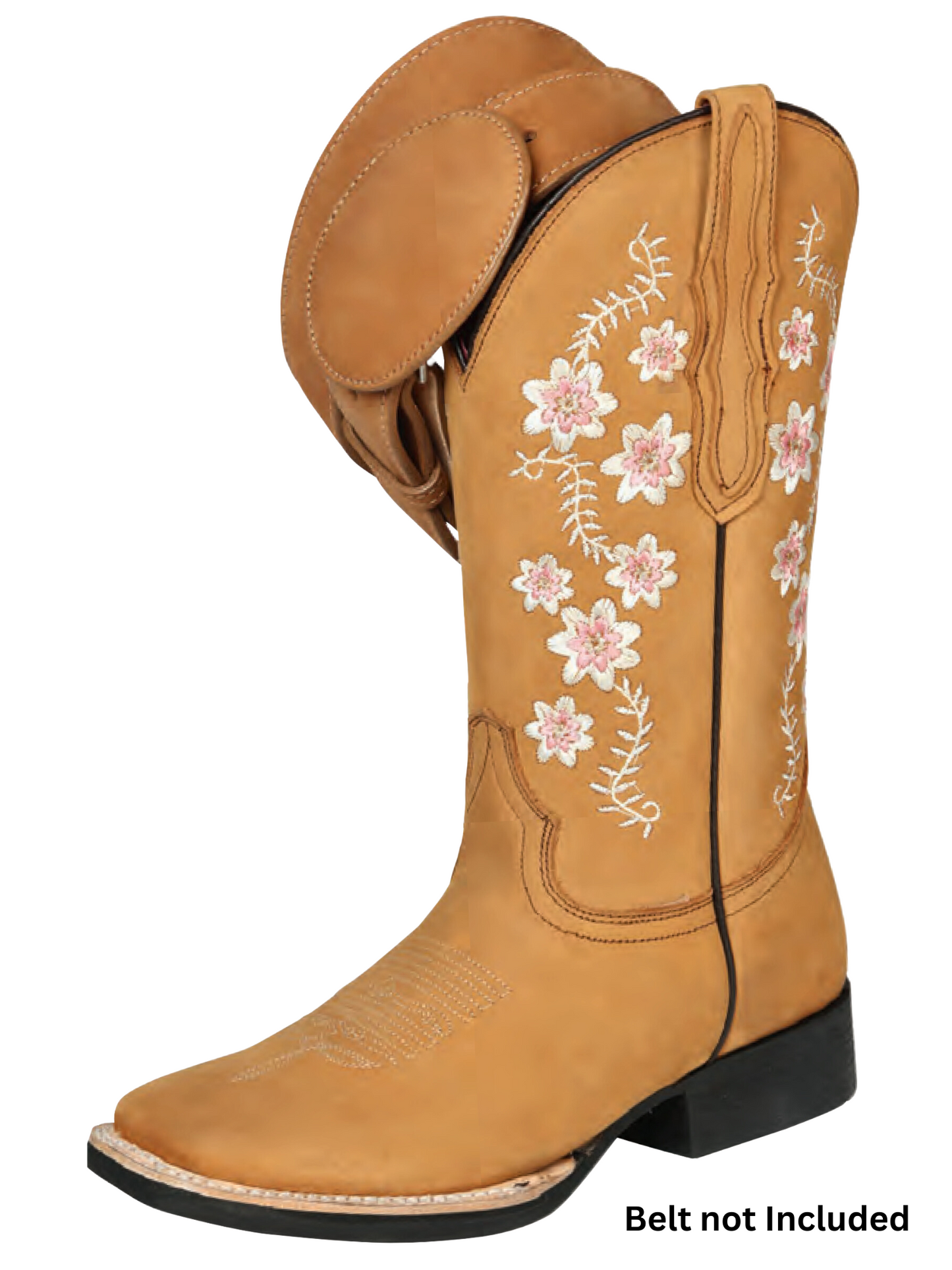 Botas Vaqueras Rodeo con Tubo Bordado de Flores de Piel Nobuck para Mujer 'El General' - ID: 44644 Botas Rodeo Piel Nobuck El General 