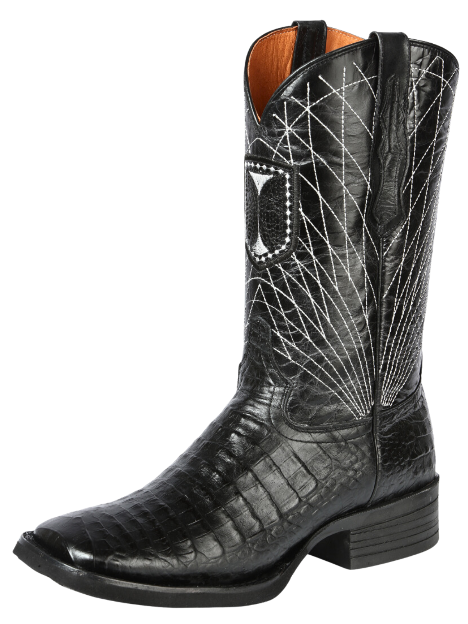 Botas Vaqueras Rodeo Imitacion de Caiman Belly Grabado en Piel Vacuno para Hombre 'El General' - ID: 44671 Botas Caiman Print El General Negro